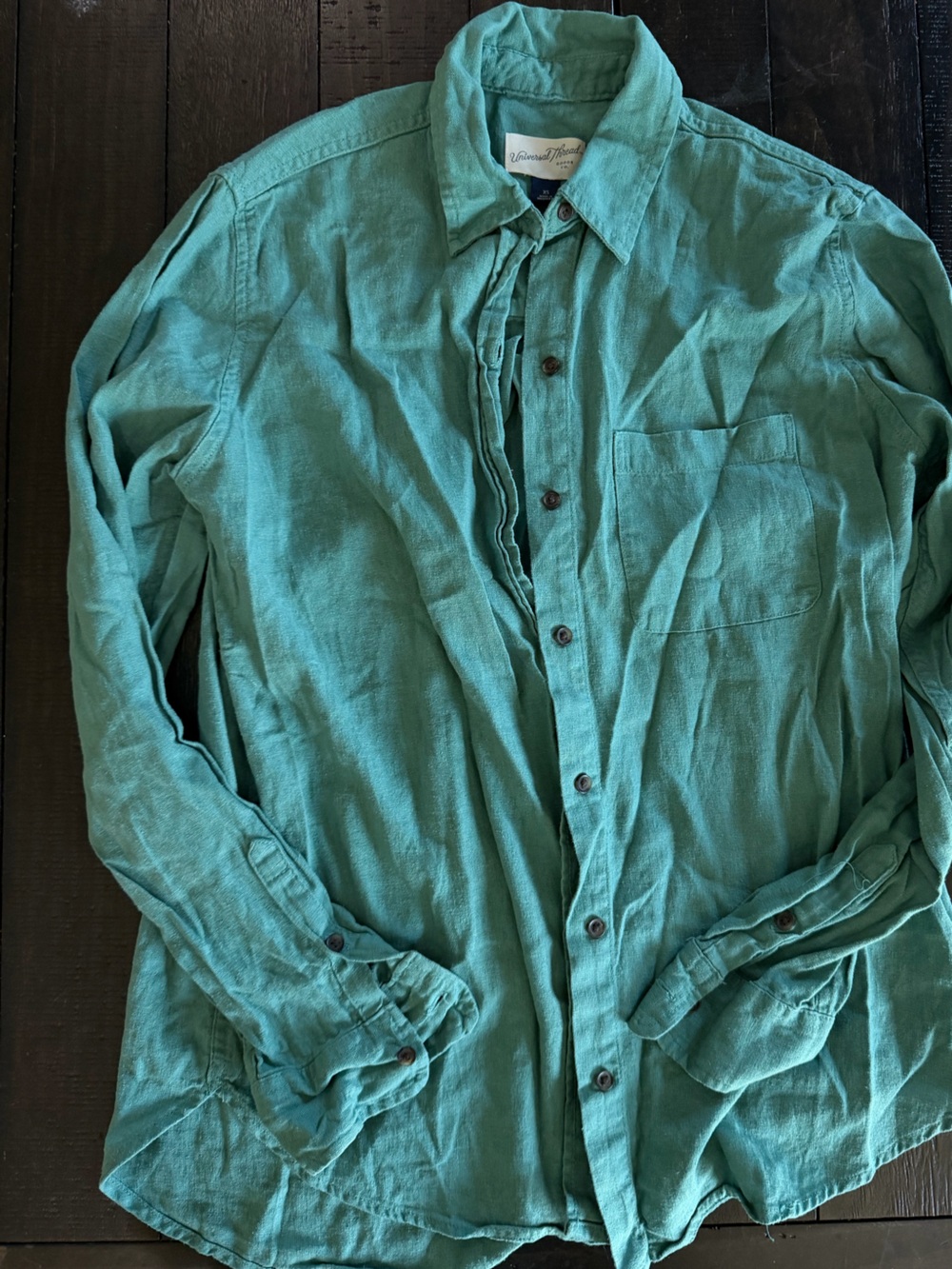 Universal Thread Seafoam Green Linen Blend Button-Up Shirt | XS Relaxed Fit